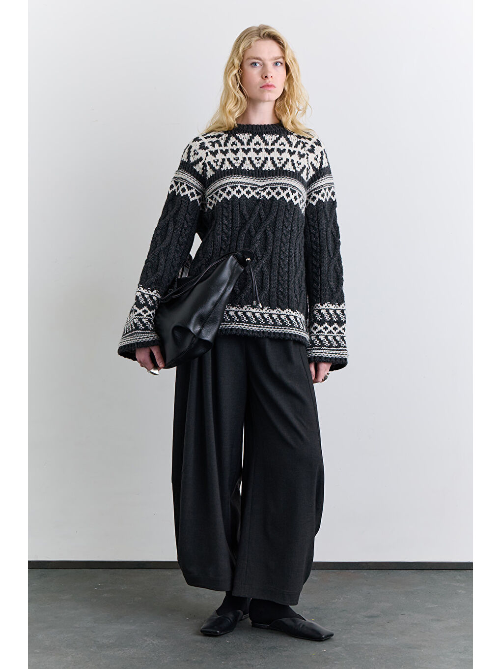 Nordıc Desenli Kazak Gri-4