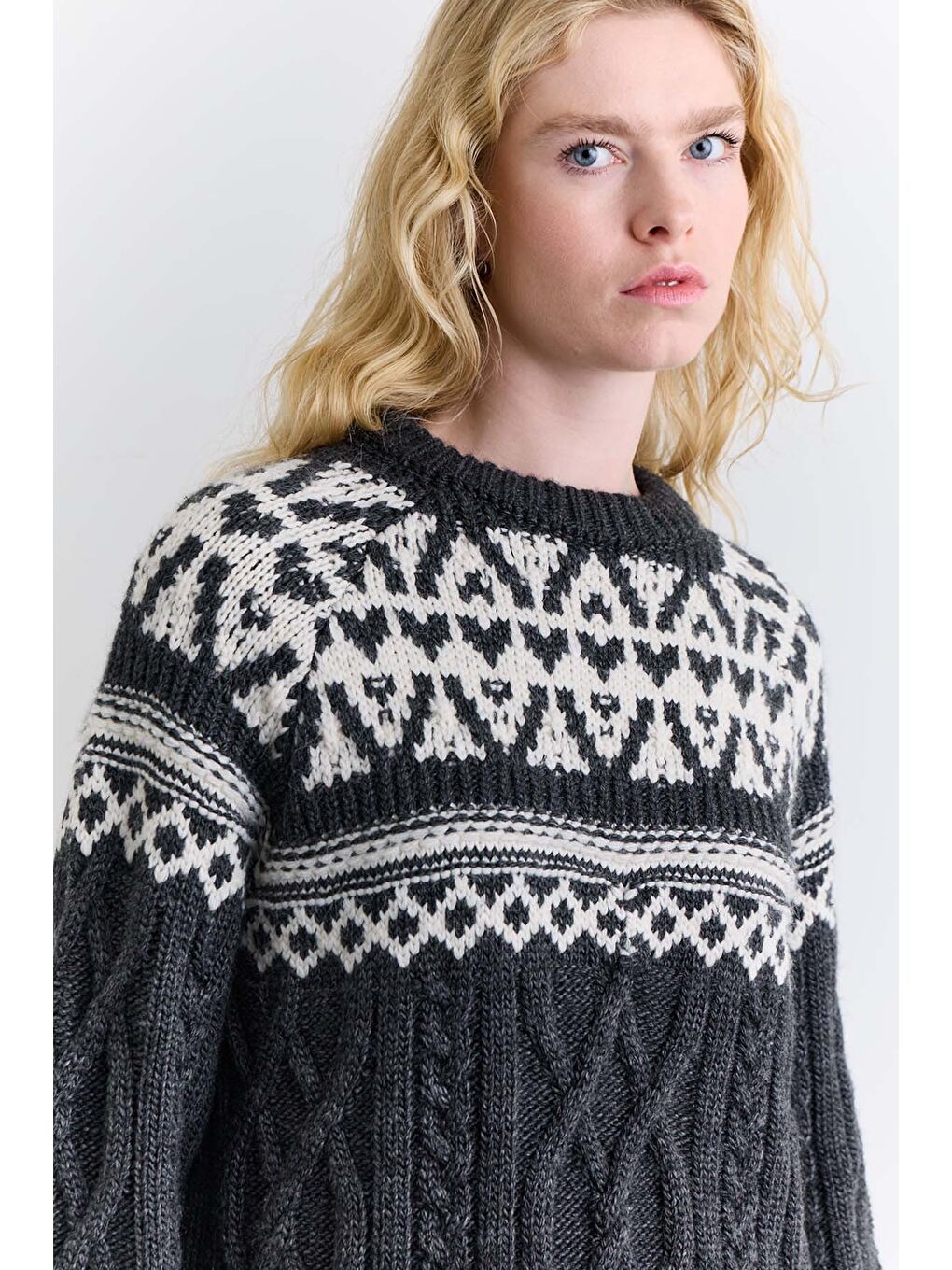 Nordıc Desenli Kazak Gri-5