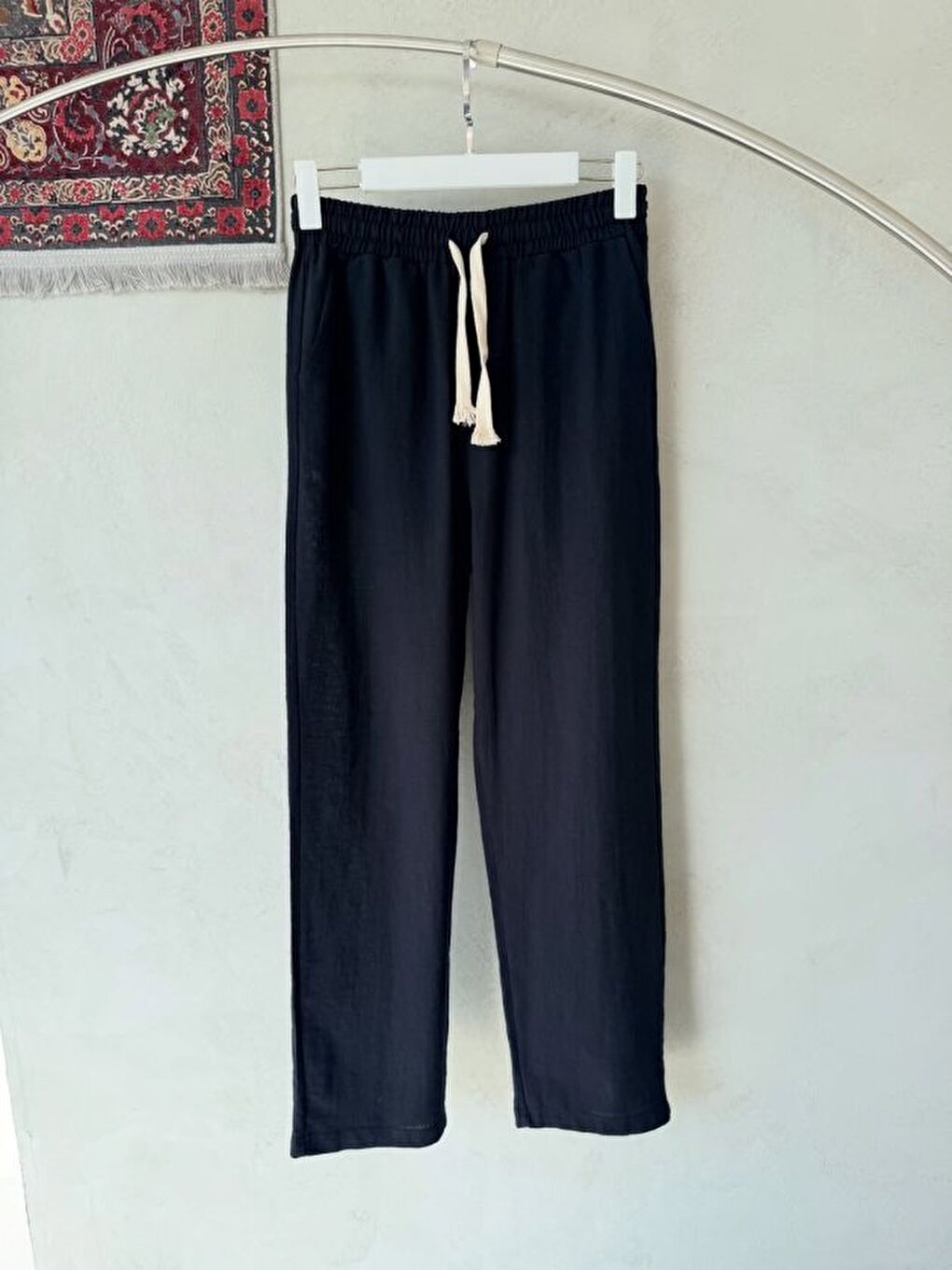 Siyah Erkek İthal Yıkamalı Keten Pantolon-2