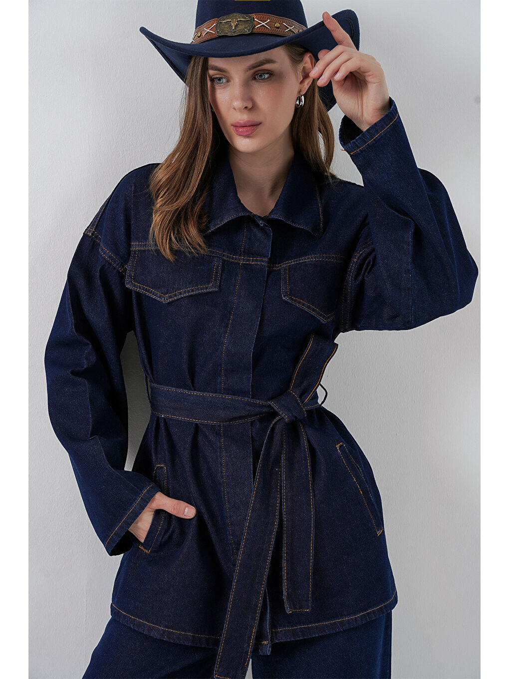 Kadın Ceket Pantolon Jean İkili Takım 30059 - Lacivert-1