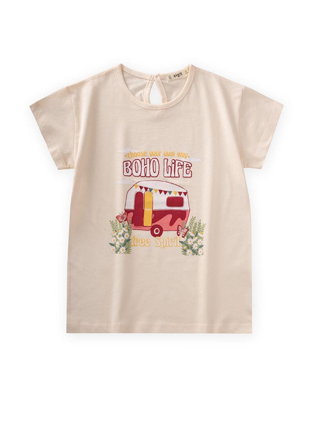 Boho Karavan Baskılı T-Shırt 8-12 Yaş Ekru-1