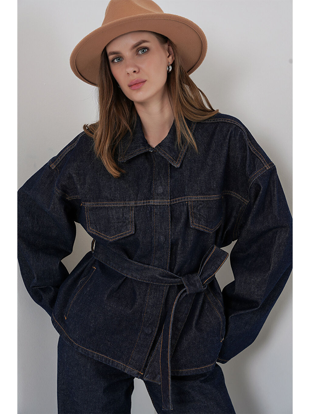 Kadın Ceket Pantolon Jean İkili Takım 30059 - Koyu Mavi-1