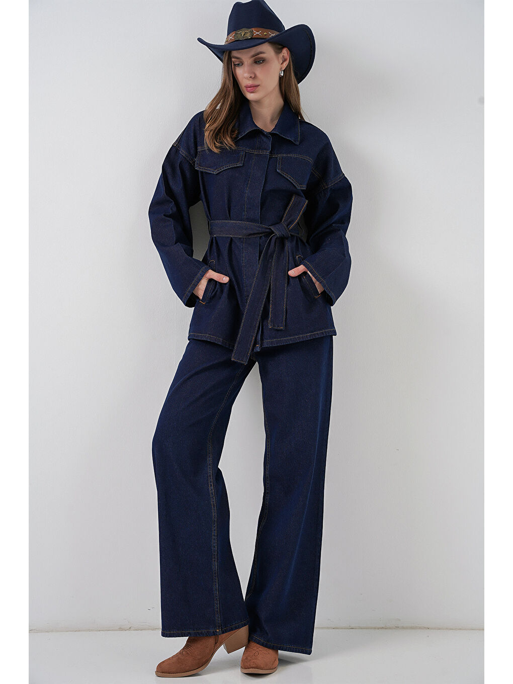 Kadın Ceket Pantolon Jean İkili Takım 30059 - Lacivert-2