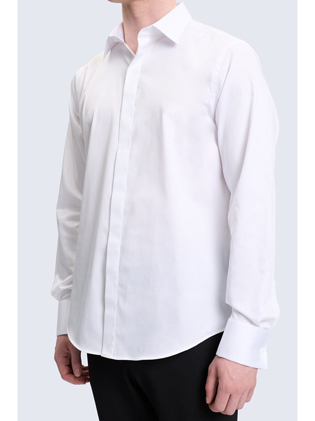 Beyaz Comfort Fit Slim Yaka 100% Pamuk Uzun Kollu Damatlık Gömlek-2