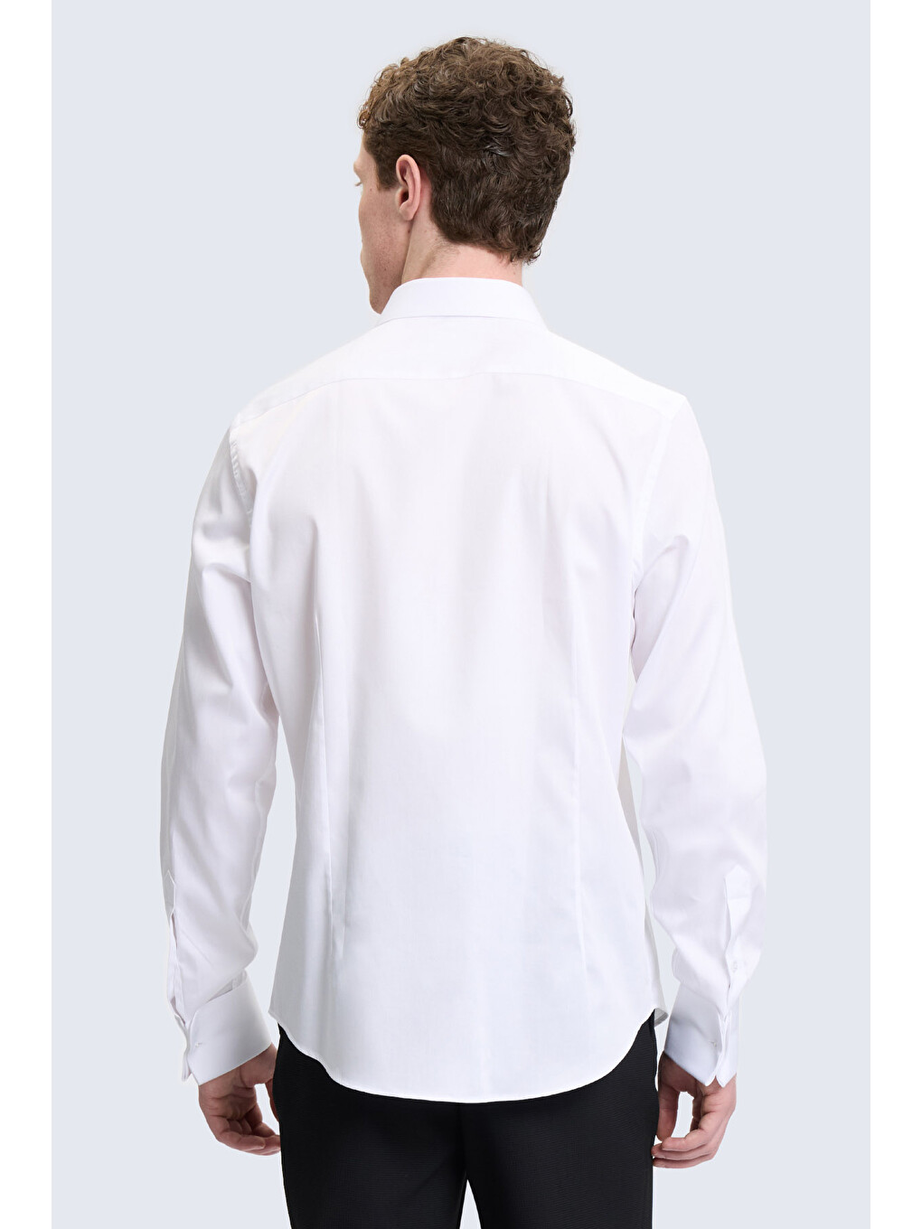 Beyaz Comfort Fit Slim Yaka 100% Pamuk Uzun Kollu Damatlık Gömlek-3