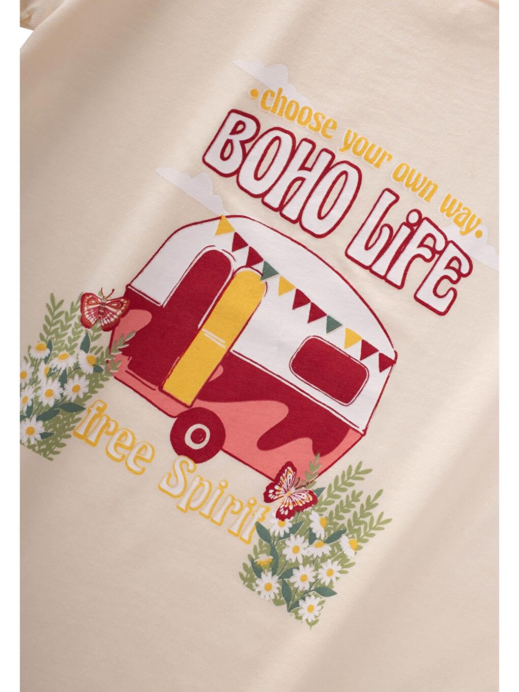 Boho Karavan Baskılı T-Shırt 8-12 Yaş Ekru-3