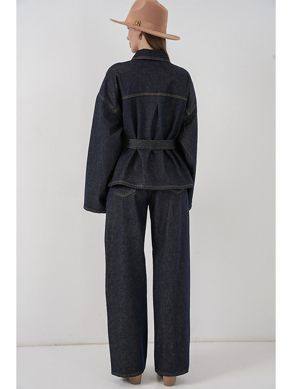 Kadın Ceket Pantolon Jean İkili Takım 30059 - Koyu Mavi-5