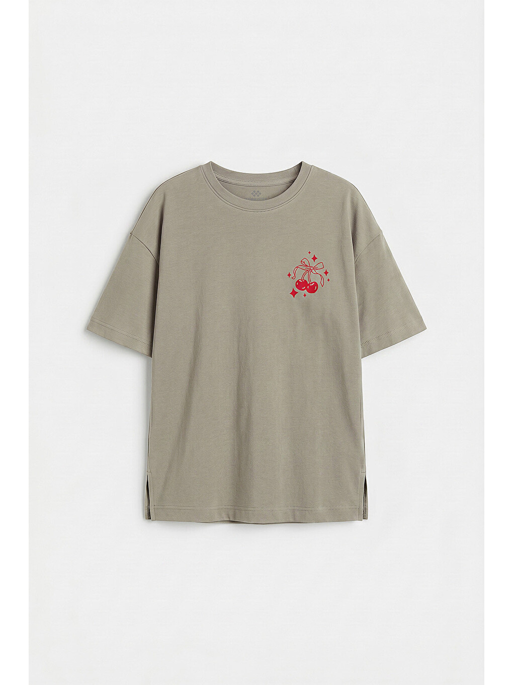 Koyu Bej Oversize Kısa Kollu Baskılı Kız Çocuk T-shirt - 75176