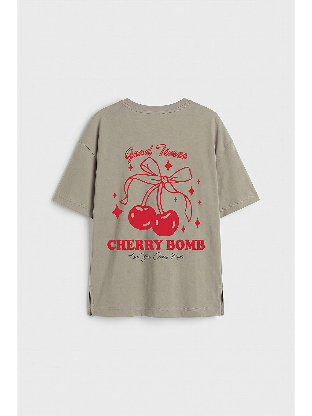 Koyu Bej Oversize Kısa Kollu Baskılı Kız Çocuk T-shirt - 75176-1