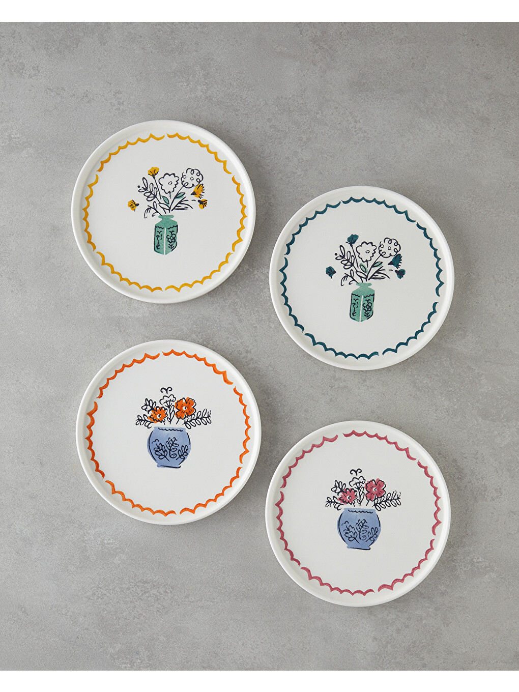 Beyaz Floe Seramik 4'lü Pasta Tabağı 20 Cm Renkli-1