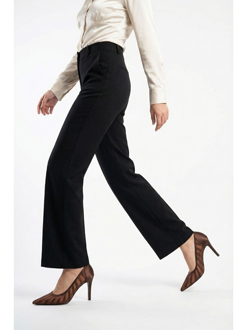 Kahverengi Micheline Hakiki Deri Astarlı Sivri Burunlu Orta Topuklu File Saten Kadın Ayakkabı-7