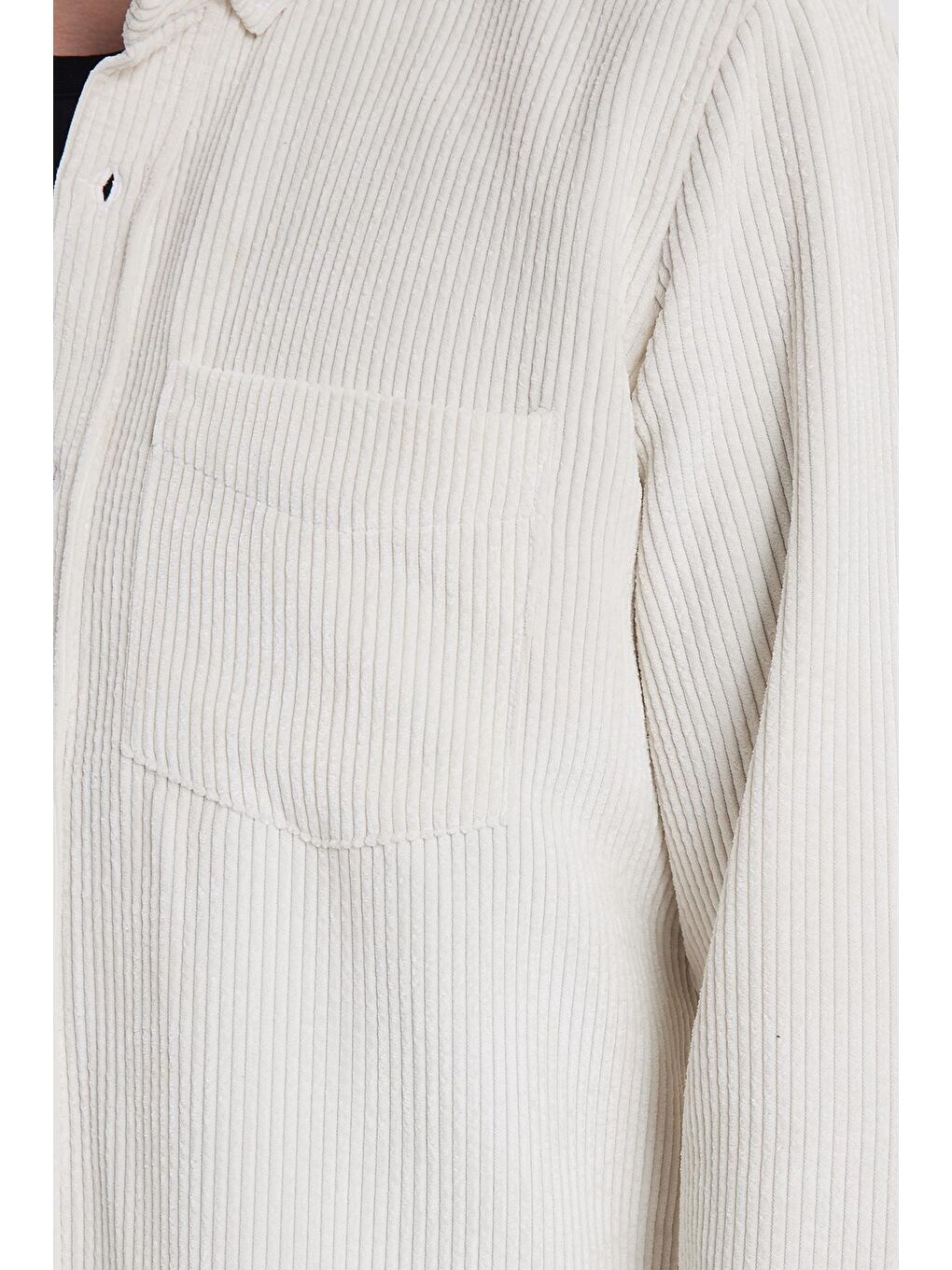 Ekru Erkek Regular Fit Rahat Kesim Fitilli Kadife Görünüm Düğmeli Yaka Krem Rengi Ceket Gömlek-2