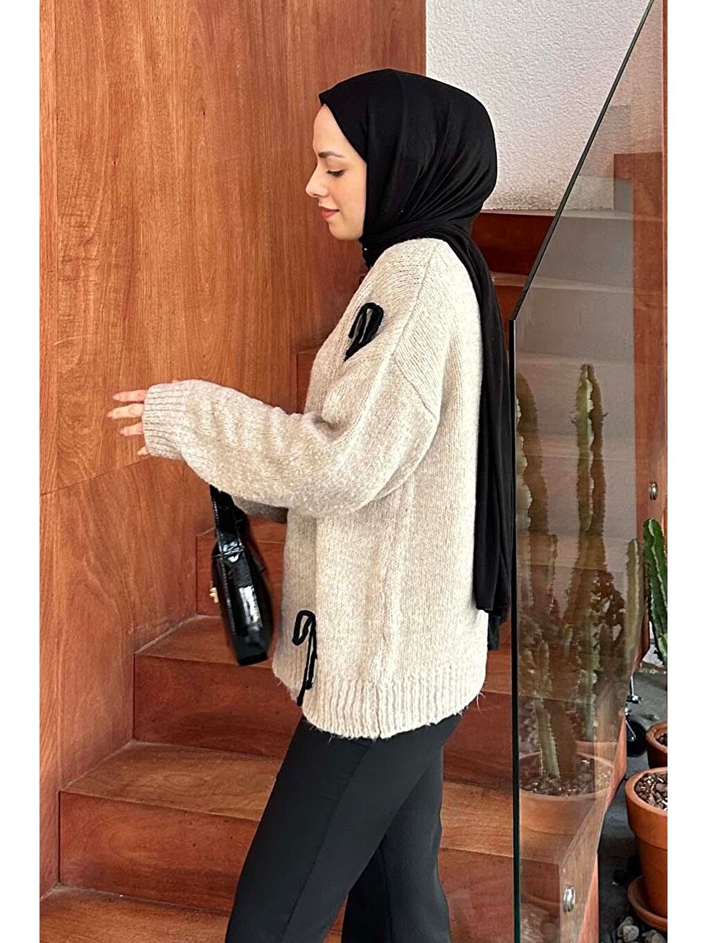 Kahverengi Fiyonk Detaylı Hırka Sütlü Kahve-1