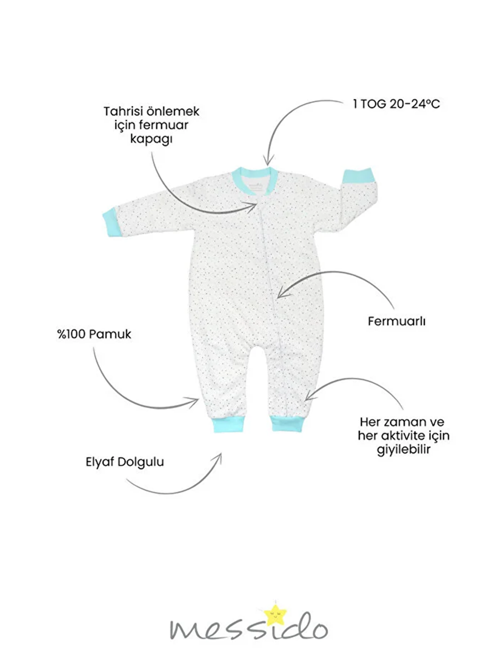 Ekru Bisiklet Yaka Elyaf Dolgulu Erkek Bebek Uyku Tulumu 1 Tog-4