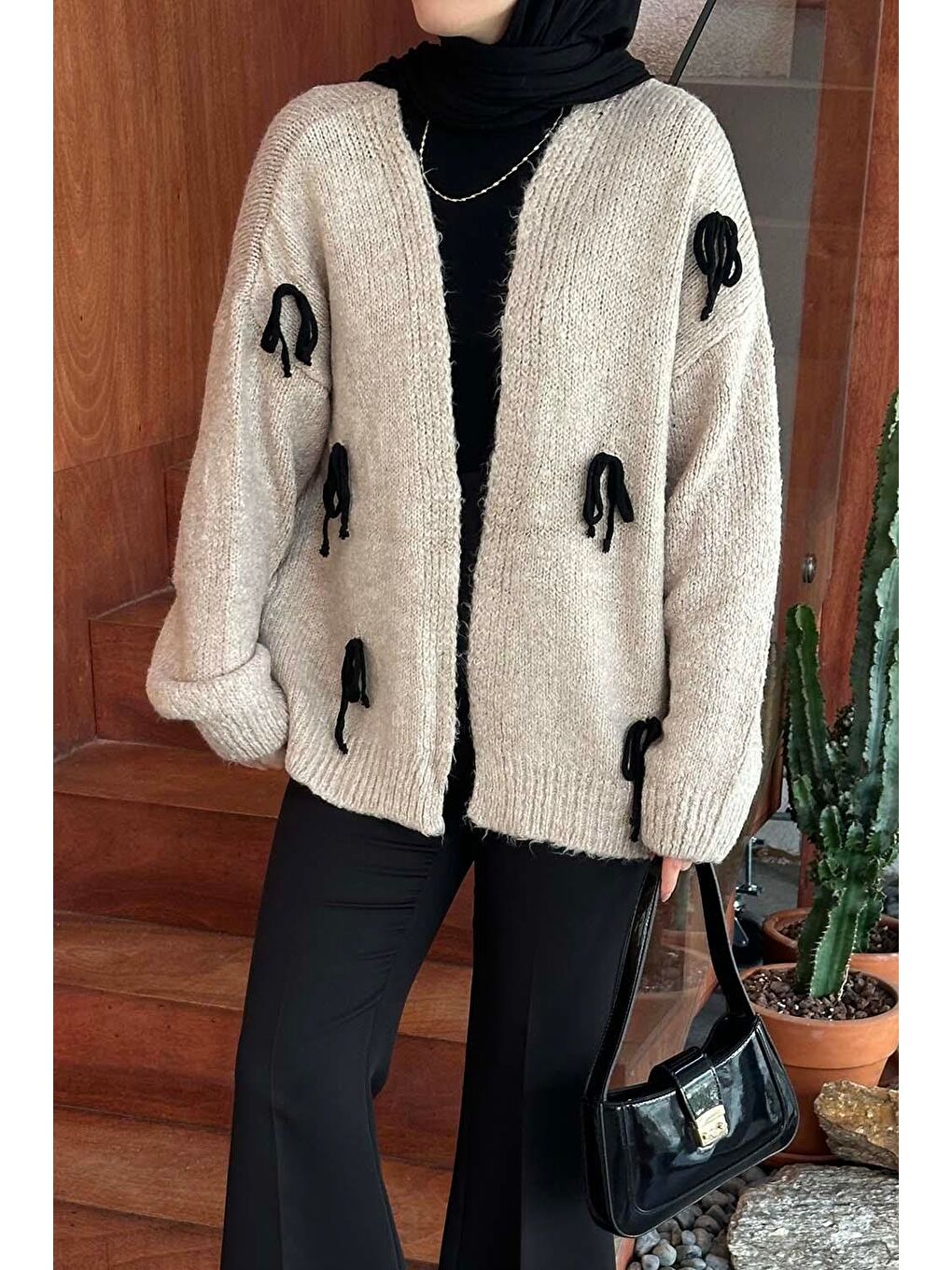 Kahverengi Fiyonk Detaylı Hırka Sütlü Kahve-2