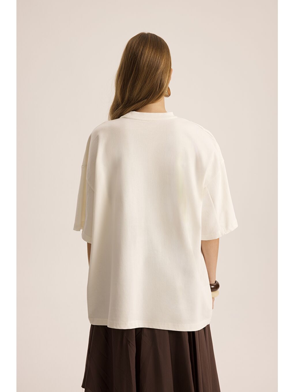 Fork Design Beyaz Oversize T-Shirt-4