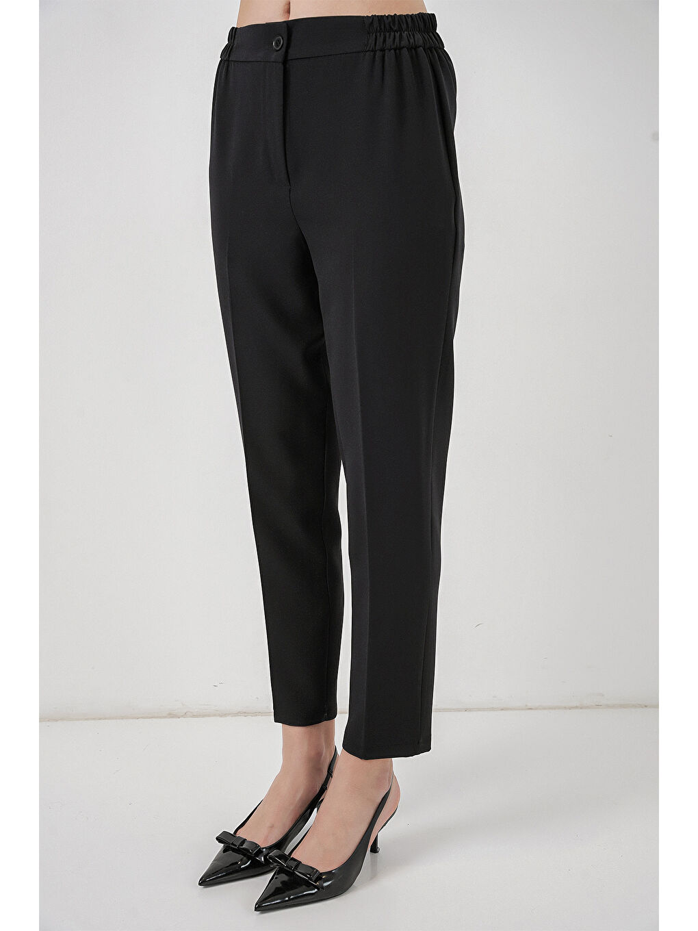 Kadın Beli Lastikli Kumaş Pantolon 30058 - Siyah-3