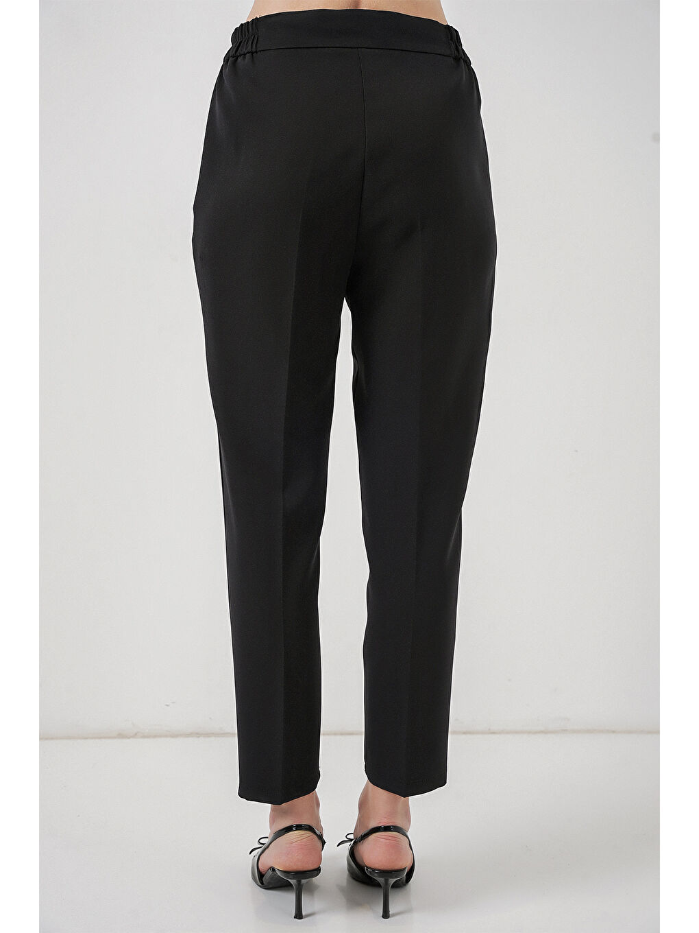 Kadın Beli Lastikli Kumaş Pantolon 30058 - Siyah-5