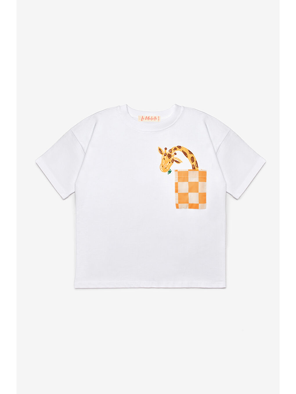 Turuncu Zürafa Figürlü Dama Desenli Çocuk Tişört Şort İkili Takım - Cleo-5