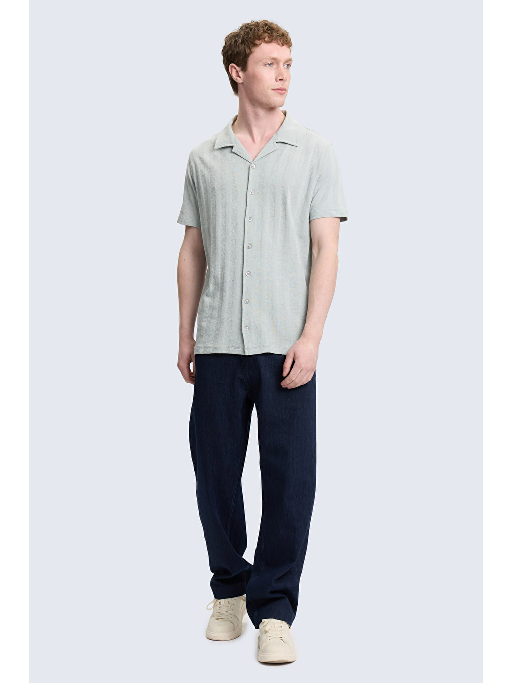 Yeşil Regular Fit Apaş Yaka 100% Pamuk Casual Gömlek-1