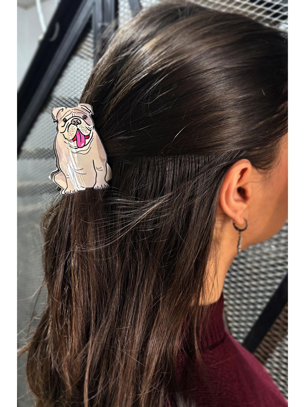 Gri Bulldog Asetat kadın Mandal Toka-1