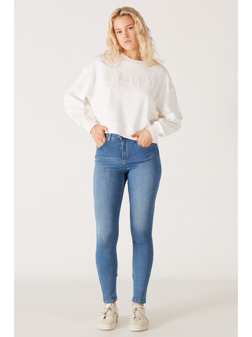 Bej High Rise Skinny Fit Dar Kesim Yüksek Bel Açık Mavi Esnek Jean Jean Pantolon-1
