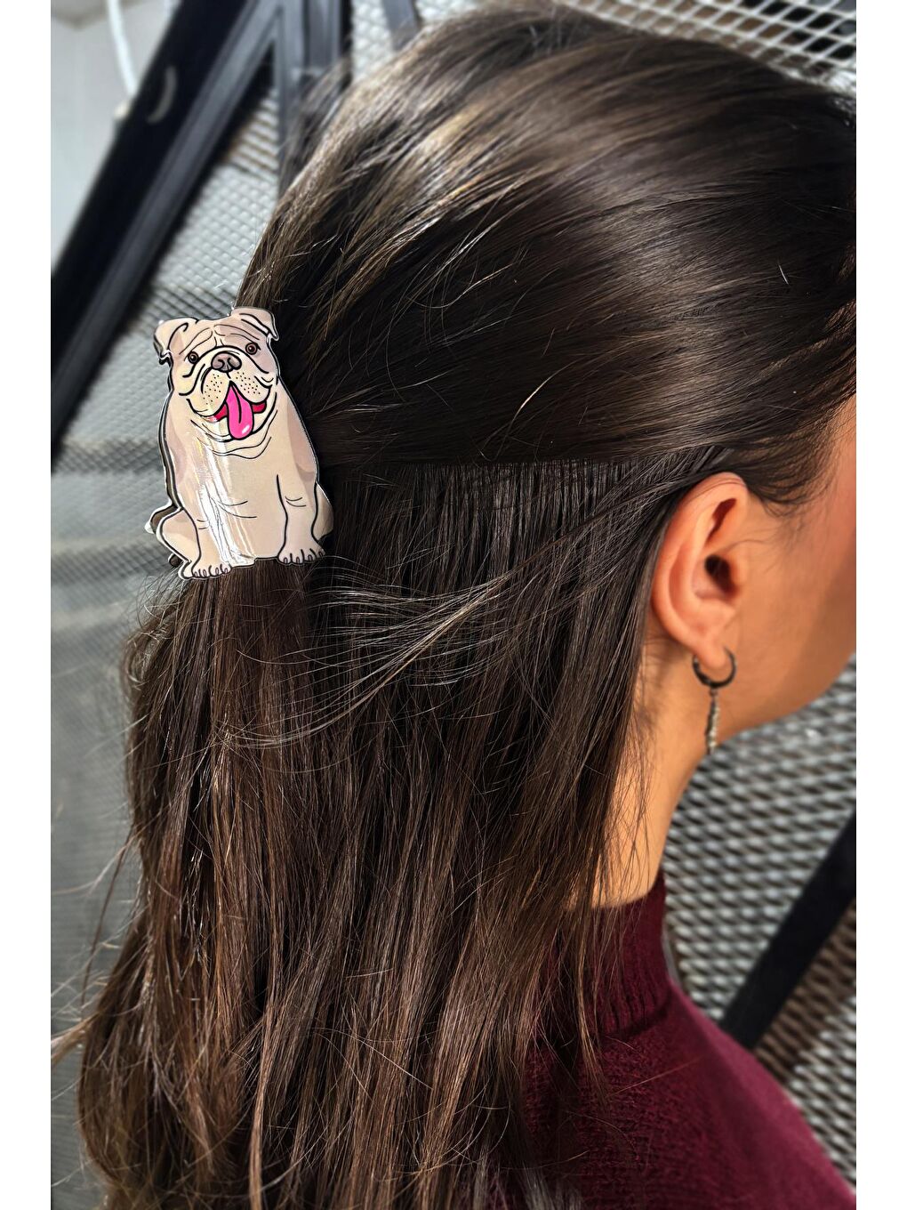 Gri Bulldog Asetat kadın Mandal Toka-3