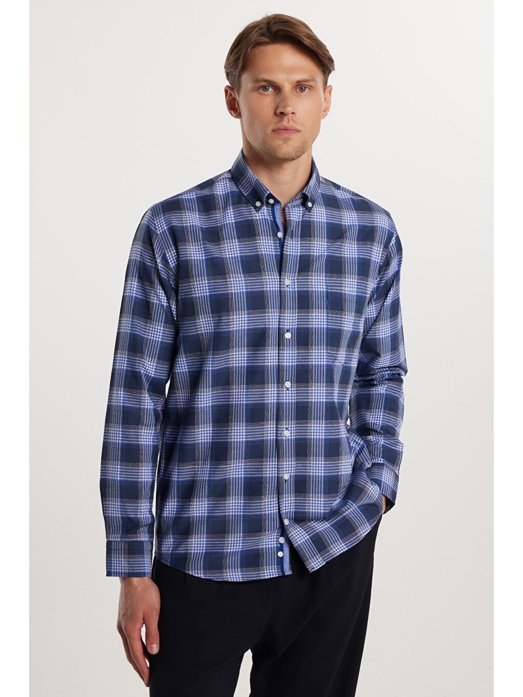 Karışık Erkek Regular Fit Klasik Kesim Ekoseli Biyeli Yaka Düğmeli Gömlek