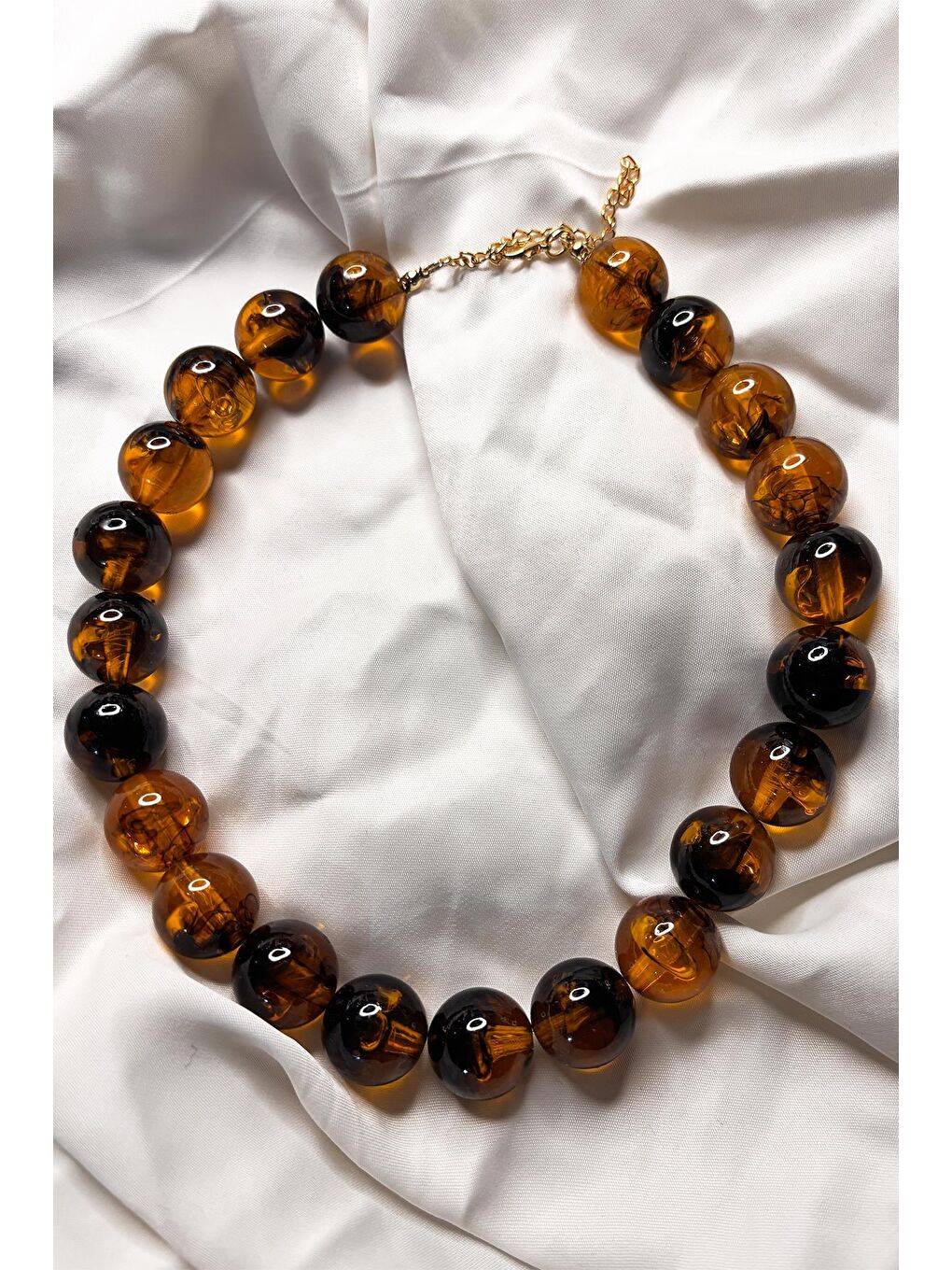 Bej Büyük Boncuklu Kadın Kolye - 20mm Boncuklu-9