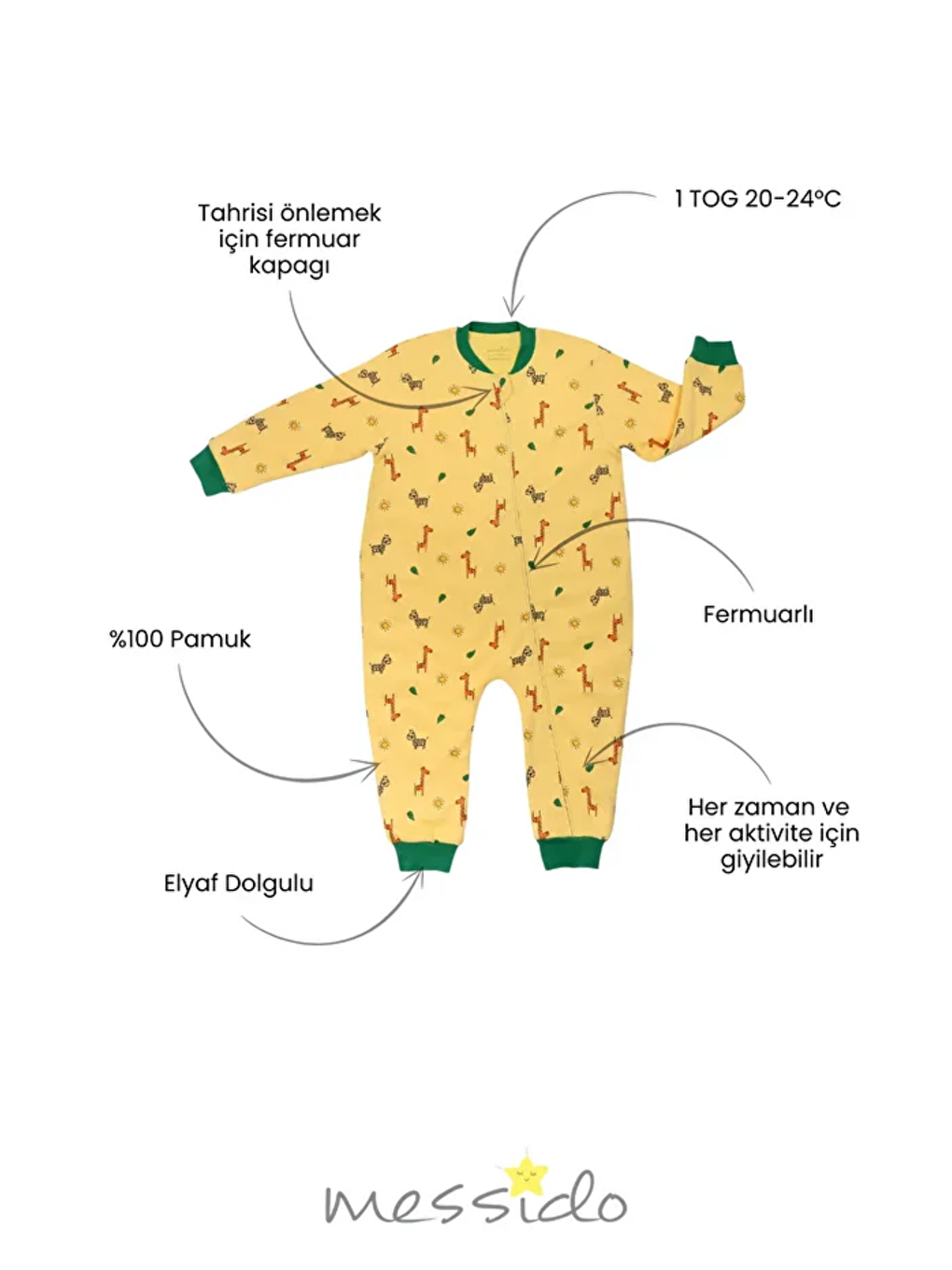 Sarı Bisiklet Yaka Elyaf Dolgulu Kız Bebek Uyku Tulumu 1 Tog-6