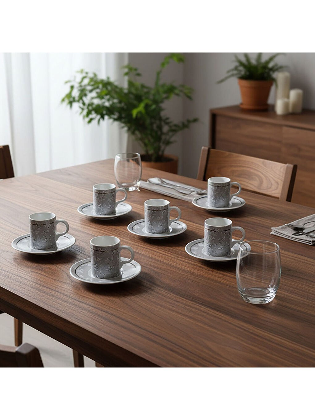 Ekru Camelia 12 Parça 6 Kişilik Kahve Fincan Takımı 6707