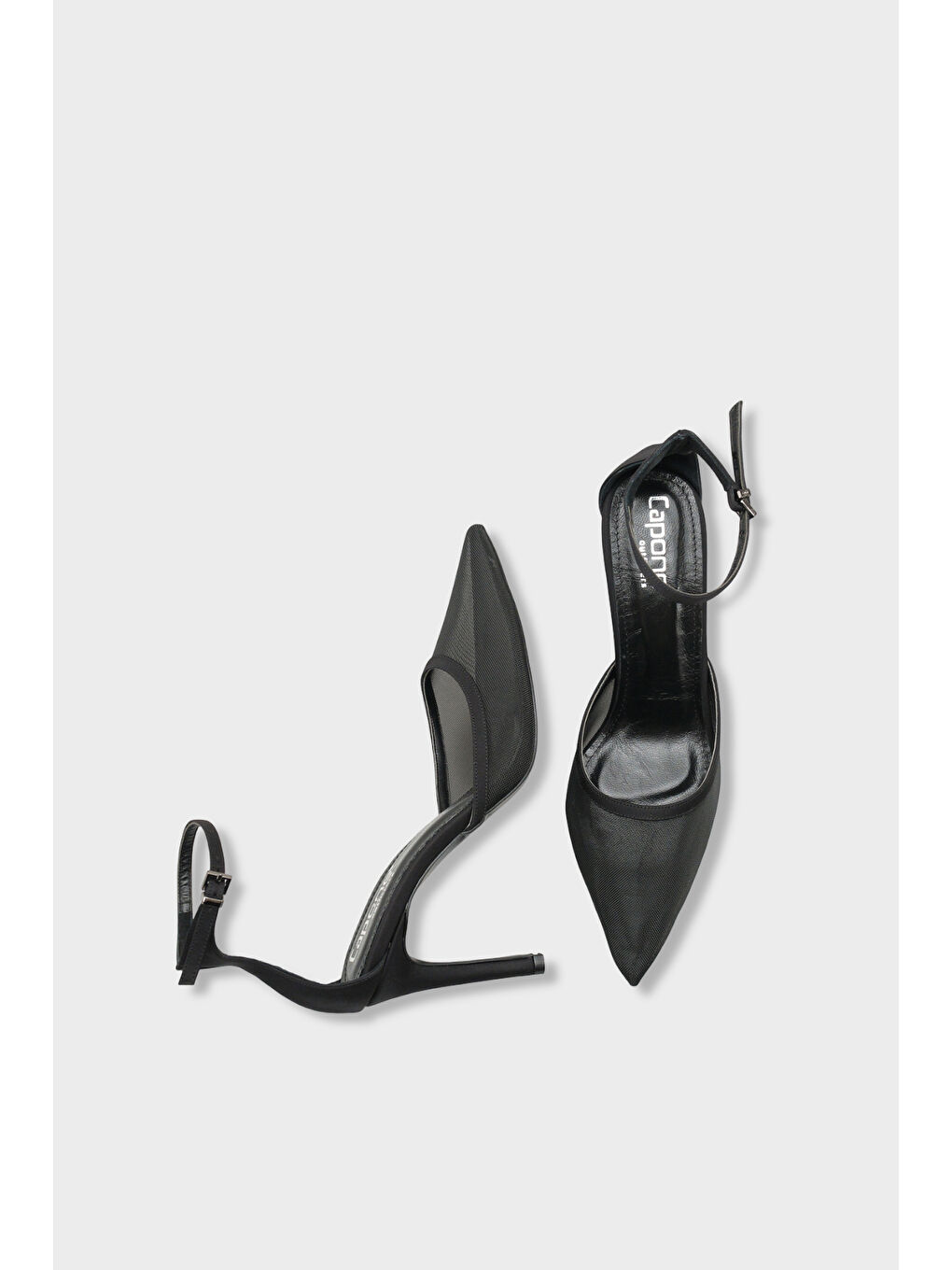 Siyah Letitia Hakiki Deri Astarlı Sivri Burunlu Orta Topuklu File Saten Kadın Ayakkabı-4