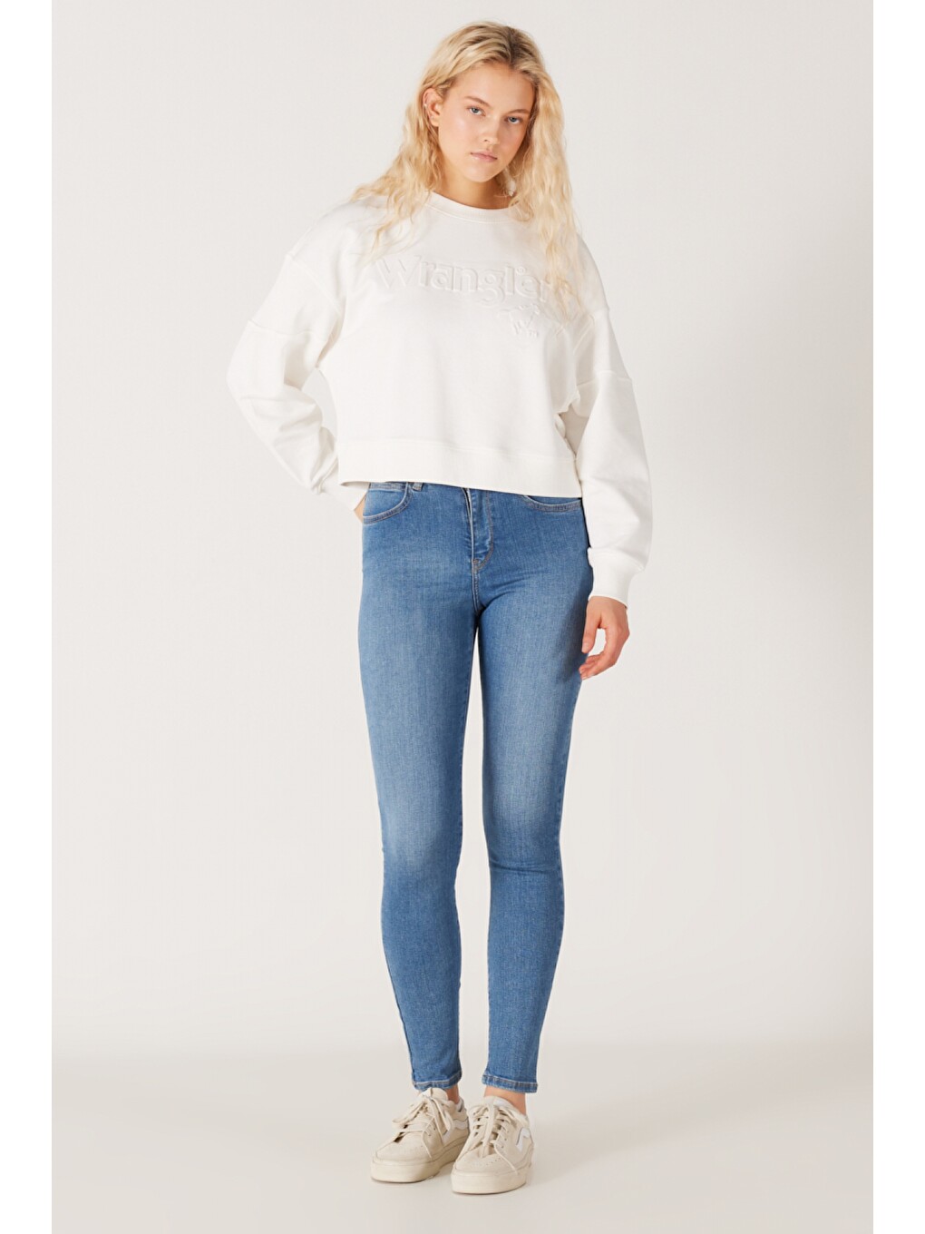 Bej High Rise Skinny Fit Dar Kesim Yüksek Bel Açık Mavi Esnek Jean Jean Pantolon-2