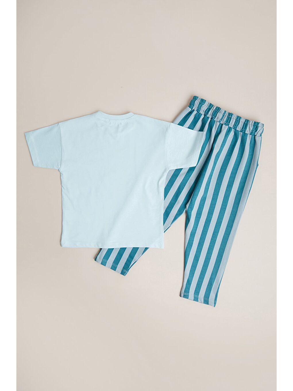 Yeşil %100 Pamuk Baskılı Çizgili Erkek Çocuk 2 Li Takım-1