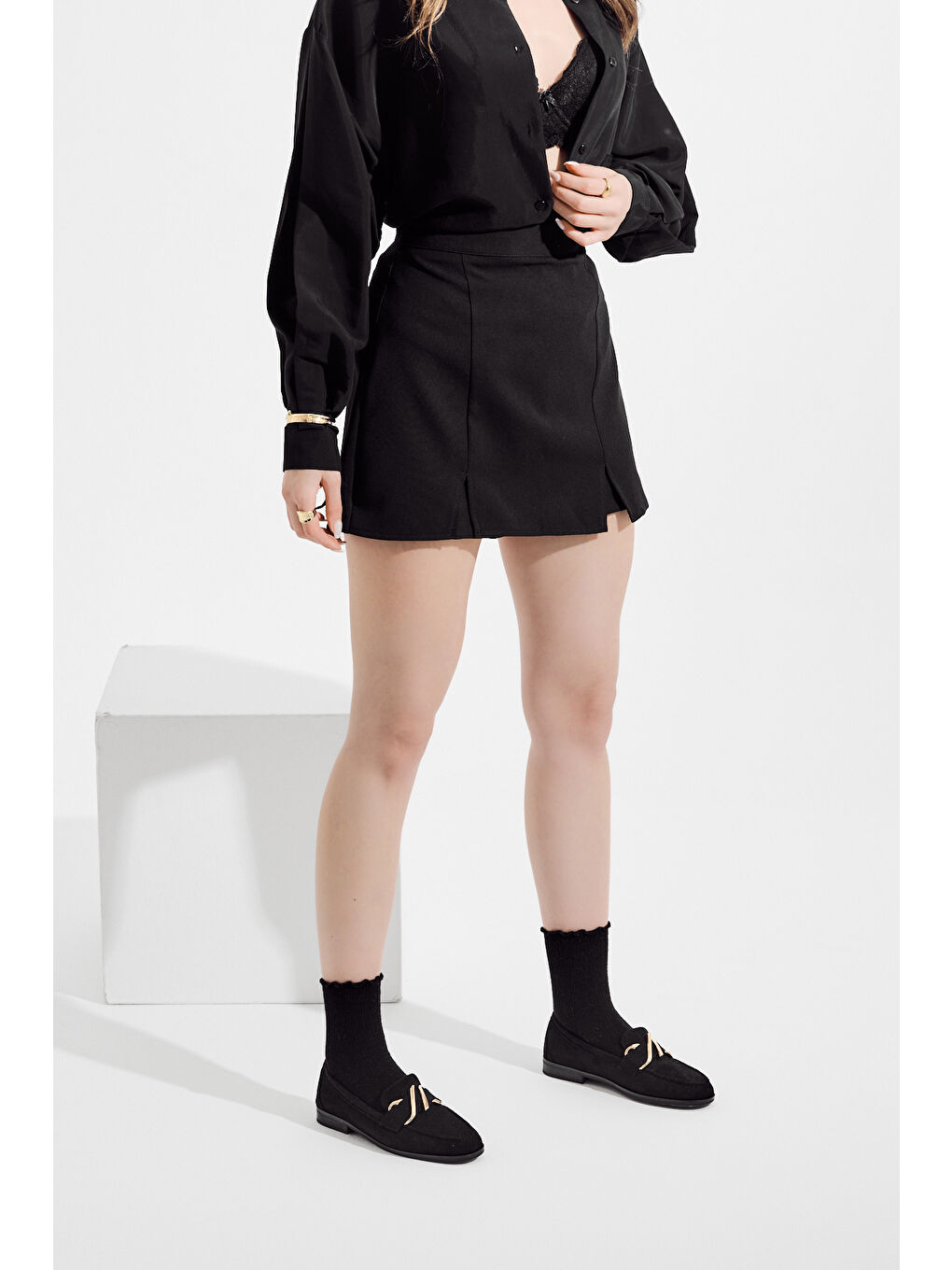 Kadın Siyah Kadın Loafer Deri Toka Rahat Taban Detaylı Günlük Babet-2