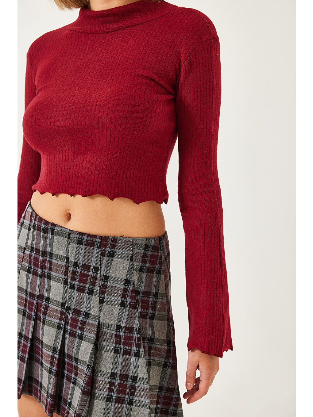 Bordo Kadın Yarım Balıkçı Yaka Bluz-4