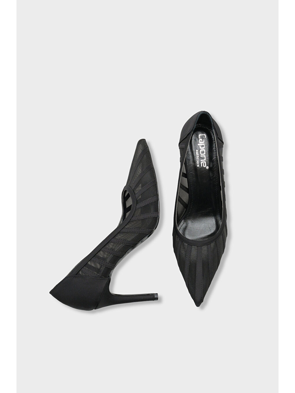 Siyah Micheline Hakiki Deri Astarlı Sivri Burunlu Orta Topuklu File Saten Kadın Ayakkabı-4