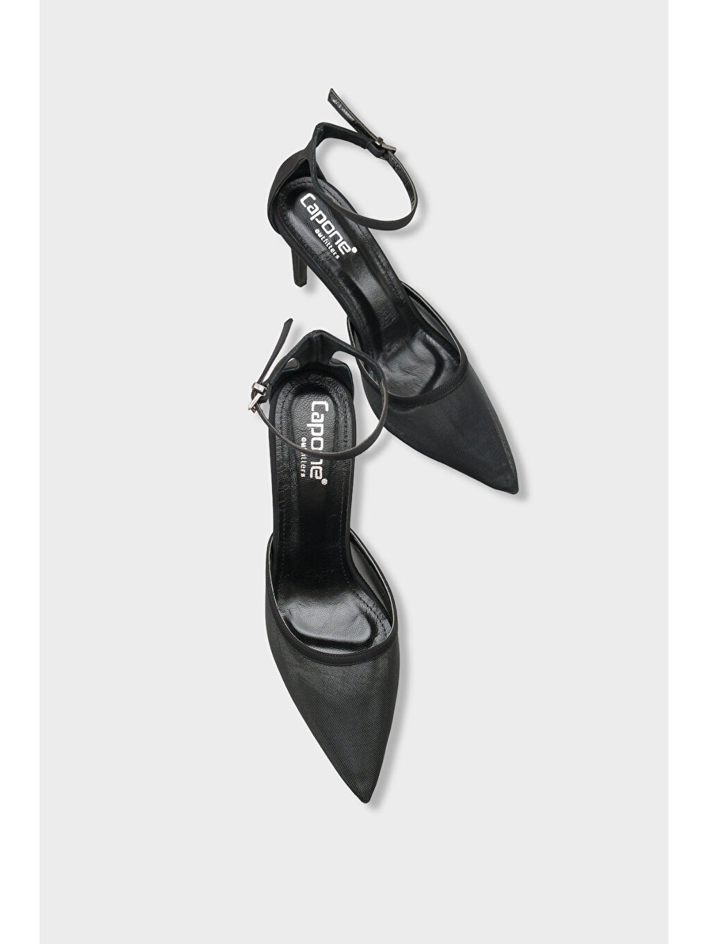 Siyah Letitia Hakiki Deri Astarlı Sivri Burunlu Orta Topuklu File Saten Kadın Ayakkabı-5