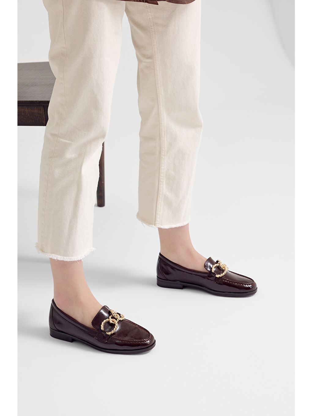 Kahverengi Kadın Kahve Kadın Deri Loafer Toka Detaylı Rahat Günlük Babet-2