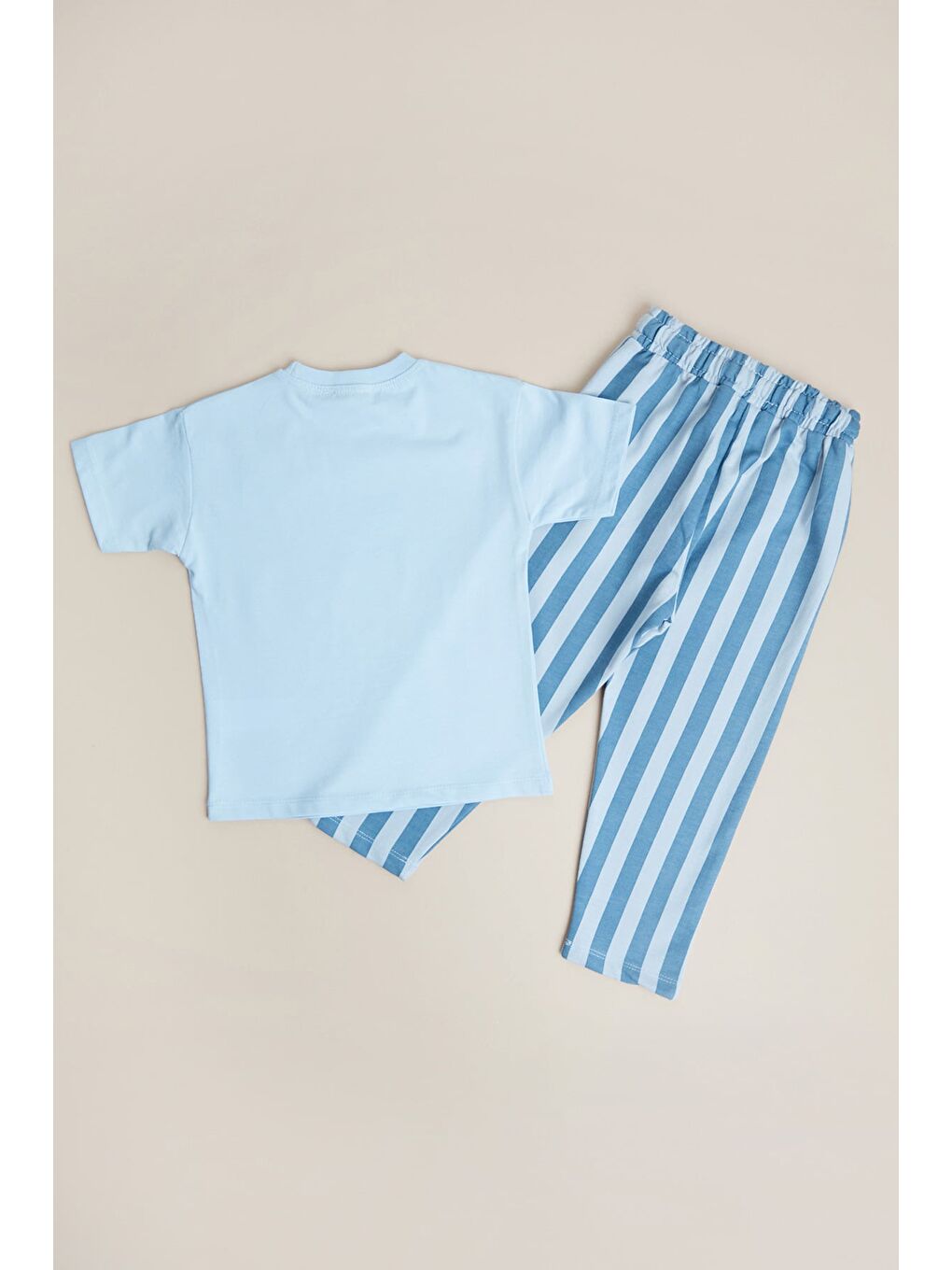 Mavi %100 Pamuk Baskılı Çizgili Erkek Çocuk 2 Li Takım-1