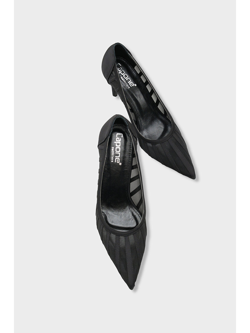 Siyah Micheline Hakiki Deri Astarlı Sivri Burunlu Orta Topuklu File Saten Kadın Ayakkabı-5