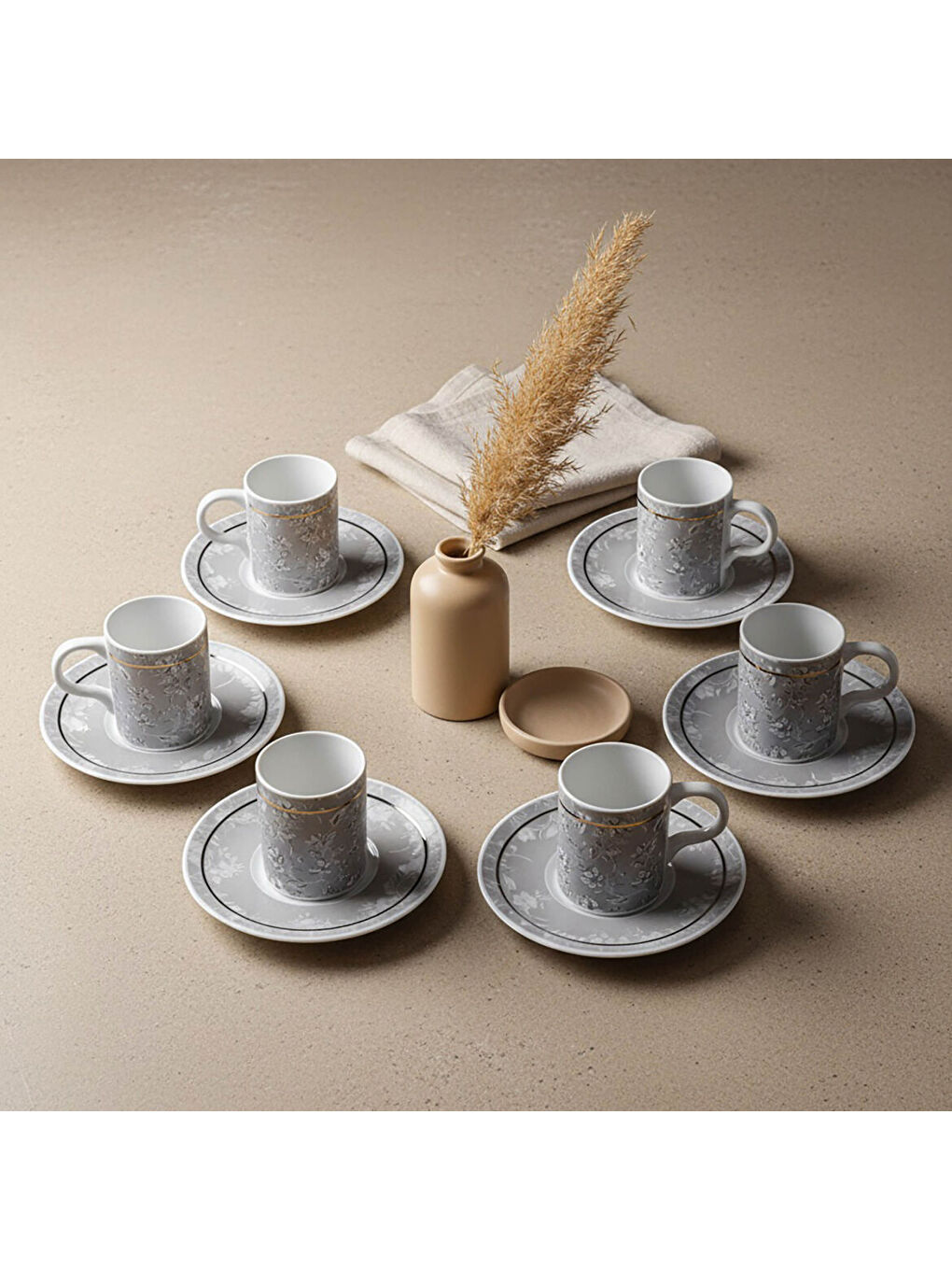 Ekru Camelia 12 Parça 6 Kişilik Kahve Fincan Takımı 6707-3