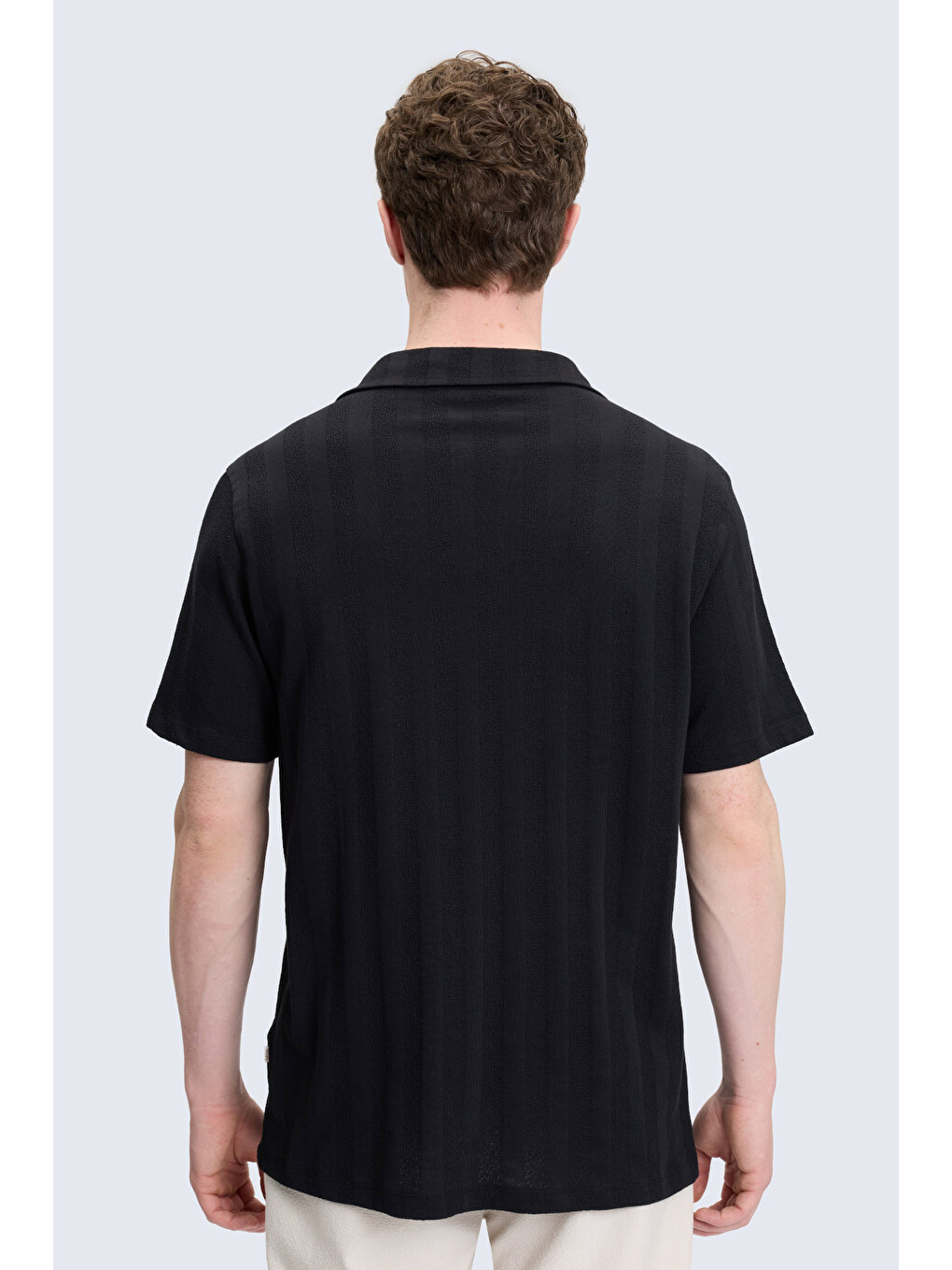 Siyah Regular Fit Apaş Yaka 100% Pamuk Casual Gömlek-2