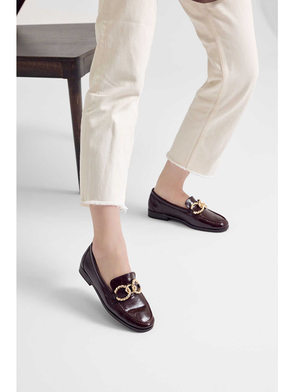 Kahverengi Kadın Kahve Kadın Deri Loafer Toka Detaylı Rahat Günlük Babet-3