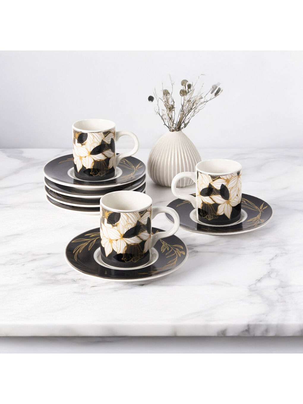 Ekru Camelia 12 Parça 6 Kişilik Kahve Takımı 6708 Gri