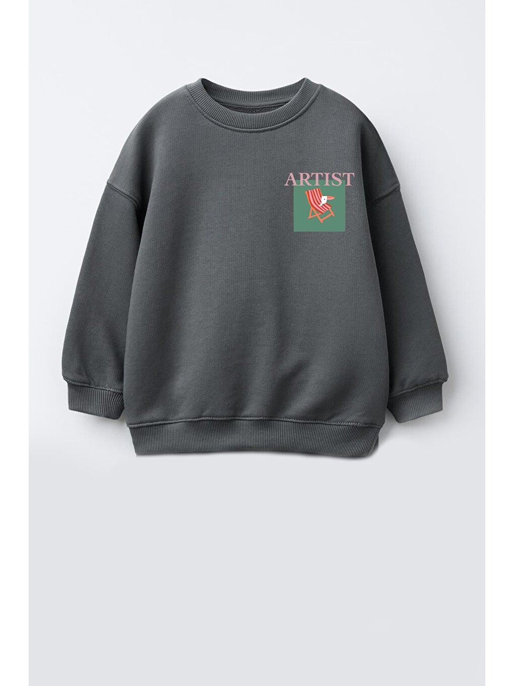 Antrasit Unisex Çocuk Baskılı 3 İplik Kumaş Pamuklu Sweatshirt