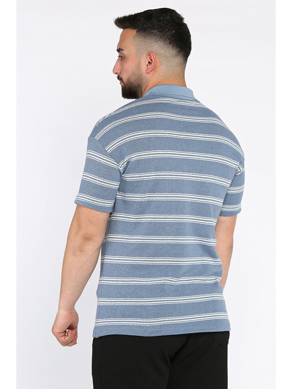 Lacivert Polo Yaka Çizgili Erkek Tişört-2