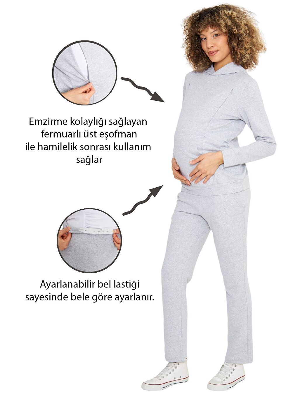 Gri Kadın Hamile Ve Emzirme Eşofman Takımı