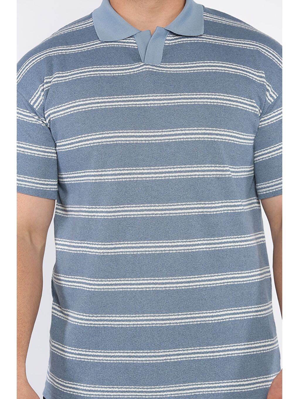 Lacivert Polo Yaka Çizgili Erkek Tişört-3