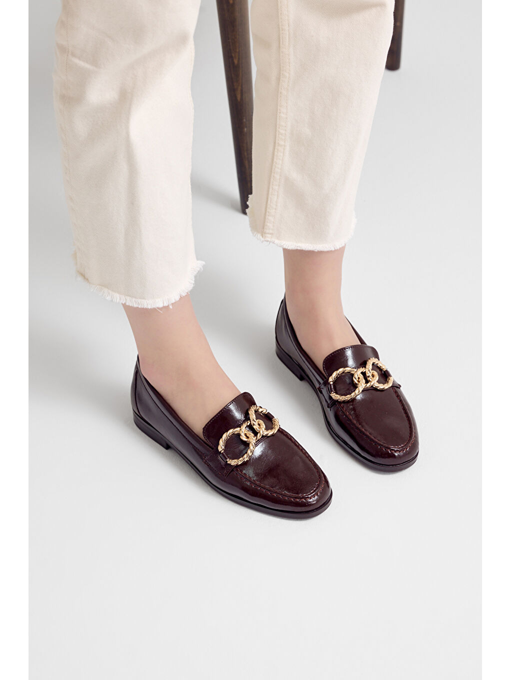 Kahverengi Kadın Kahve Kadın Deri Loafer Toka Detaylı Rahat Günlük Babet-4